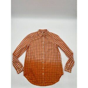 Anthropologie Pilcro Deb Relaxed Button Down Orange White Ombré Plaid Size Small